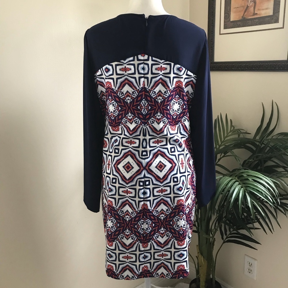 Cremieux Women Stretch Sheer Top Stretch Long Sleeve Dress Navy White Orange M * - Picture 4 of 6